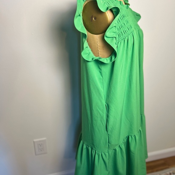 Michelle McDowell green pullover smocked dress with ruffle size large puff - Picture 4 of 8